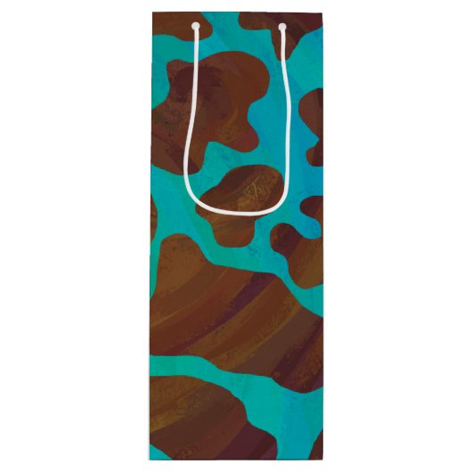 Koe bruin en Blauwgroen afdrukken Wijn Cadeautas (Voorkant)