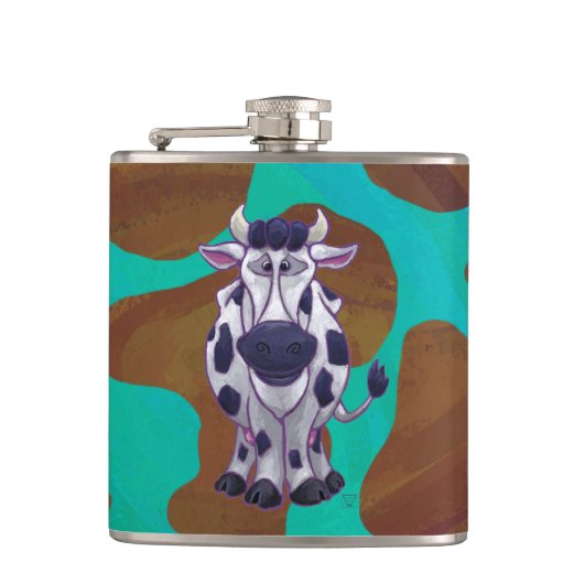 Koe Bruin en Teal Print Heupfles (Voorkant)