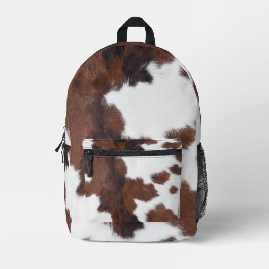 Koe Bruin en Wit Koeienhuid Texturen Bedrukte Rugzak (Voorkant)
