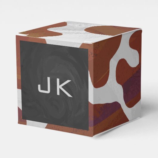 Koe bruin en wit monogram bedankdoosjes (Voorkant Zijde)