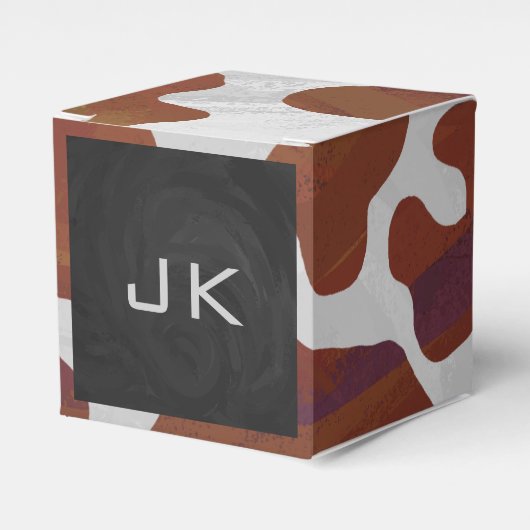 Koe bruin en wit monogram bedankdoosjes (Voorkant Zijde)