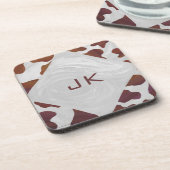 Koe bruin en wit monogram drankjes onderzetter (Linkerzijde)