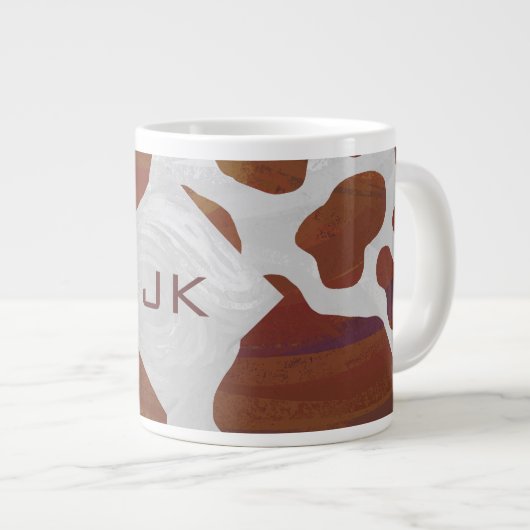 Koe bruin en wit monogram grote koffiekop (Voorkant rechts)