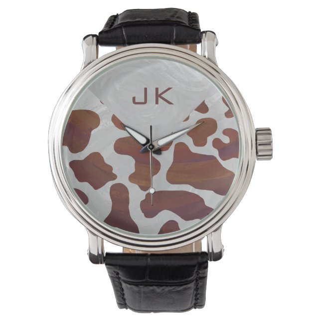 Koe bruin en wit monogram horloge (Voorkant)
