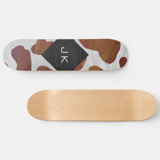 Koe bruin en wit monogram persoonlijk skateboard (Horizontaal)