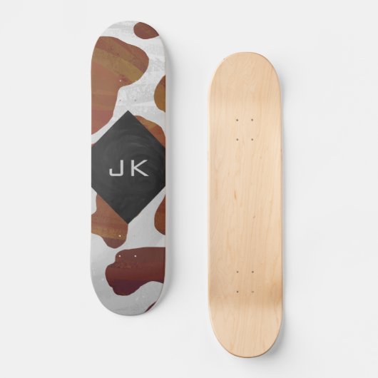 Koe bruin en wit monogram persoonlijk skateboard (Voorkant)