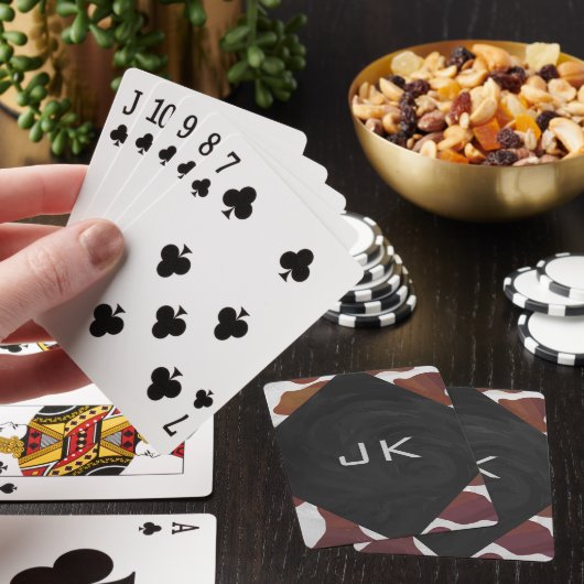 Koe bruin en wit monogram pokerkaarten (Insitu)