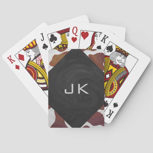 Koe bruin en wit monogram pokerkaarten (Achterkant)