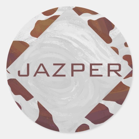 Koe bruin en wit monogram ronde sticker (Voorkant)