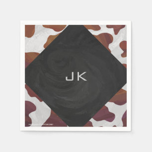 Koe bruin en wit monogram servet