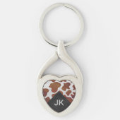 Koe bruin en wit monogram sleutelhanger (Voorkant)