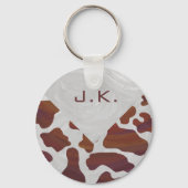 Koe bruin en wit monogram sleutelhanger (Voorkant)