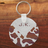 Koe bruin en wit monogram sleutelhanger (Voorkant)