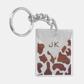 Koe bruin en wit monogram sleutelhanger (Voorkant Links)