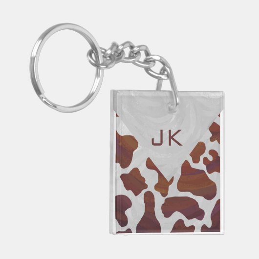 Koe bruin en wit monogram sleutelhanger (Voorkant Links)