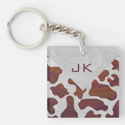 Koe bruin en wit monogram sleutelhanger (Voorkant)