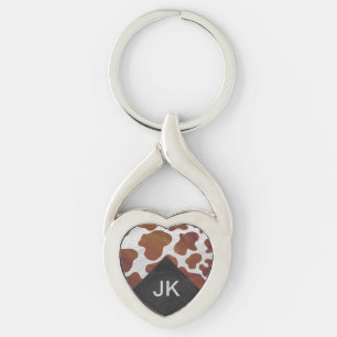 Koe bruin en wit monogram sleutelhanger