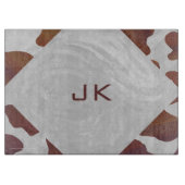 Koe bruin en wit monogram snijplank (Voorkant)