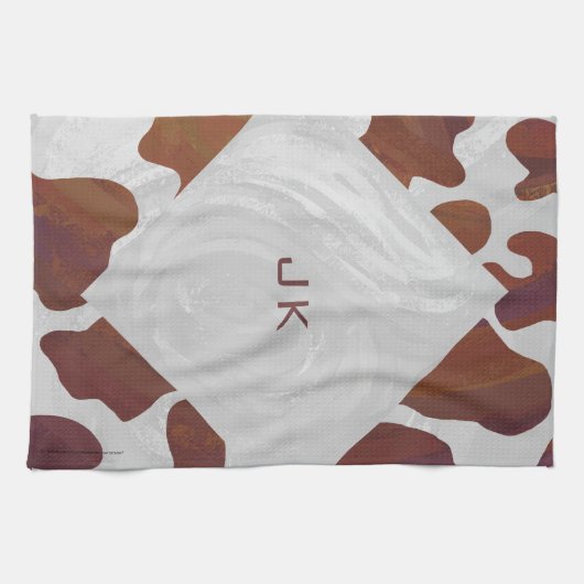 Koe bruin en wit monogram theedoek (Horizontaal)