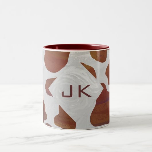 Koe bruin en wit monogram tweekleurige koffiemok (Center)