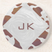 Koe bruin en wit monogram zandsteen onderzetter (Voorkant)