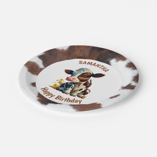 Koe Bruin en Wit Papieren Bordje (Gekanteld)