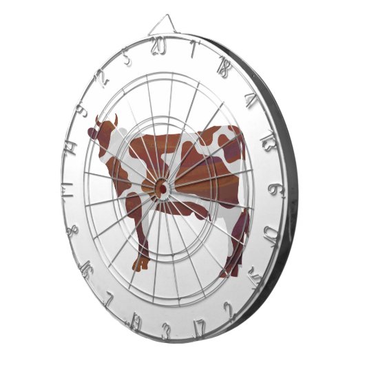 Koe Bruin en Witte Silhouette Dartbord (Voorkant Rechts)