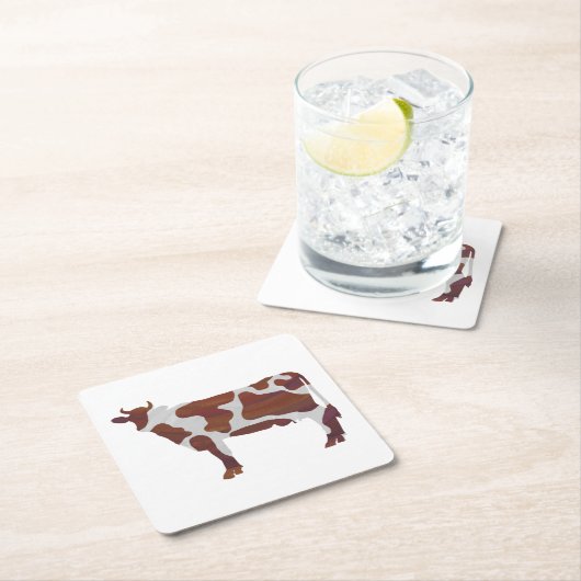 Koe Bruin en Witte Silhouette Kartonnen Onderzetters (Insitu)