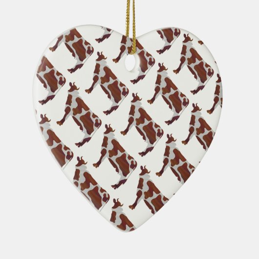 Koe Bruin en Witte Silhouette Keramisch Ornament (Rechts)