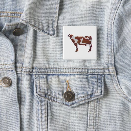 Koe Bruin en Witte Silhouette Vierkante Button 5,1 Cm (In situ)