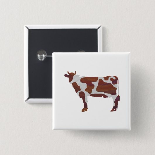 Koe Bruin en Witte Silhouette Vierkante Button 5,1 Cm (Voorkant /achterkant)