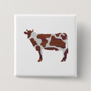 Koe Bruin en Witte Silhouette Vierkante Button 5,1 Cm