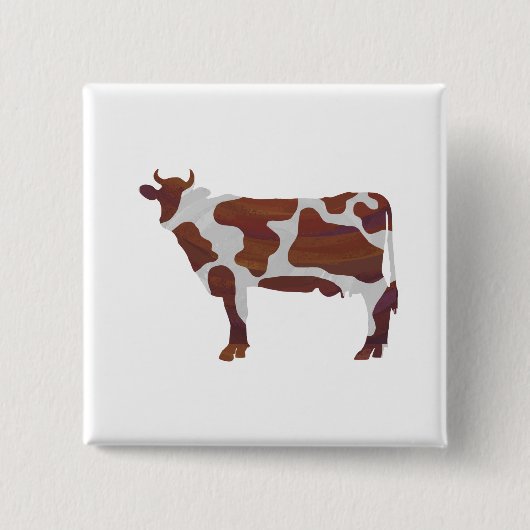 Koe Bruin en Witte Silhouette Vierkante Button 5,1 Cm (Voorkant)