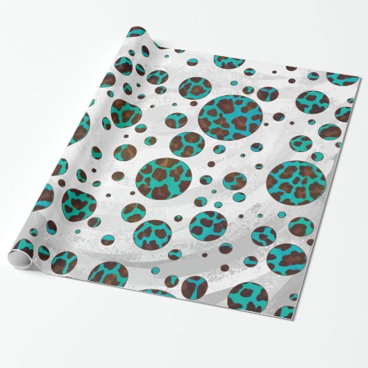 Koe bruine en Blauwgroen poolwand Cadeaupapier (Uitgerold)