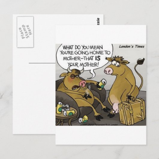 Koe Bull Divorce Funny Cartoon Gifts & T - shirts Briefkaart (Voorkant / Achterkant)