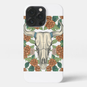 Koe Bull Skull en Zonnebloemen Patroon iPhone 13 Pro Hoesje