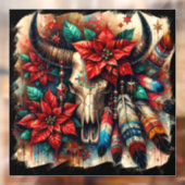 Koe Bull Skull Feathers Poinsettias Zuidwest Raamsticker (Vel 2)