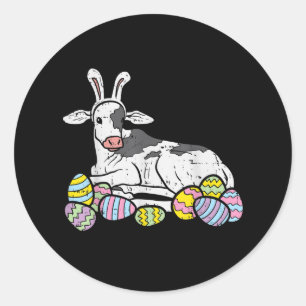 Koe Bunny Ears Eggs Funny Farming Pasen 2020 Ronde Sticker