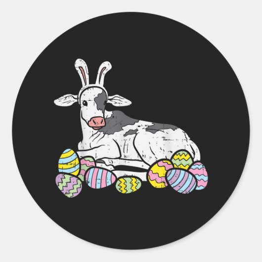 Koe Bunny Ears Eggs Funny Farming Pasen 2020 Ronde Sticker (Voorkant)