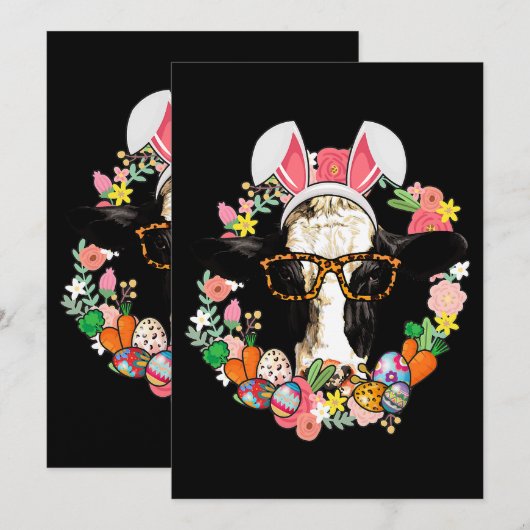 Koe Bunny Ears Happy Easter Farmer Kaart (Voorkant / Achterkant)