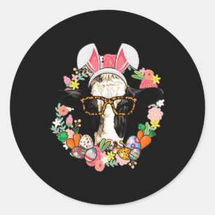 Koe Bunny Ears Happy Easter Farmer Ronde Sticker