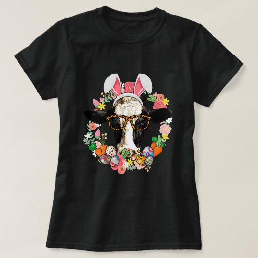 Koe Bunny Ears Happy Easter Farmer T-shirt (Design voorkant)
