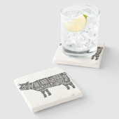 Koe Butcher Grafiek Stenen Onderzetter (Zijkant)