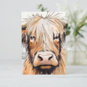 Koe cadeau, hooglandkoe bedankkaart (Staand voorkant)