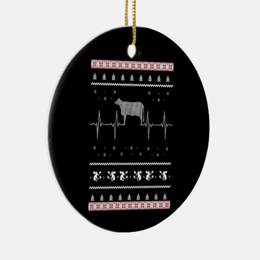 Koe Cadeaus | Koe met kerstsneeuw hartslag Keramisch Ornament (Rechts)