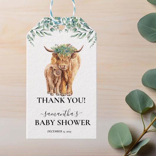 Koe Calf Baby shower Eucalyptus Cadeaulabel