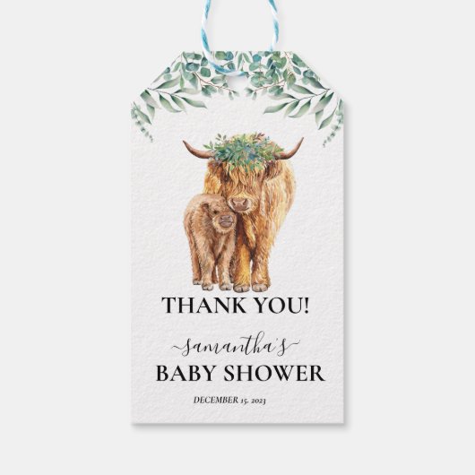 Koe Calf Baby shower Eucalyptus Cadeaulabel (Achterkant)