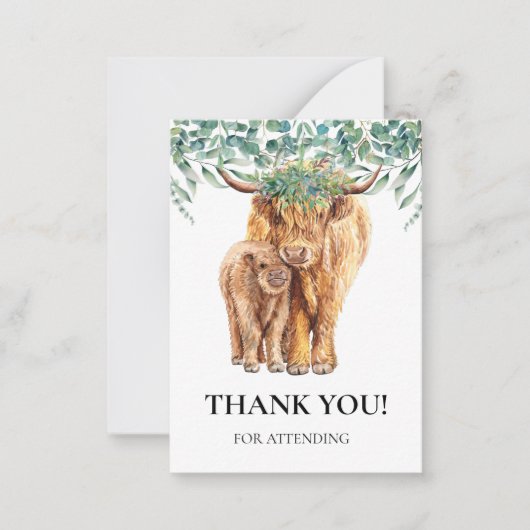 Koe Calf Baby shower Eucalyptus Hartelijk dank Notitiekaartje (Voorkant)