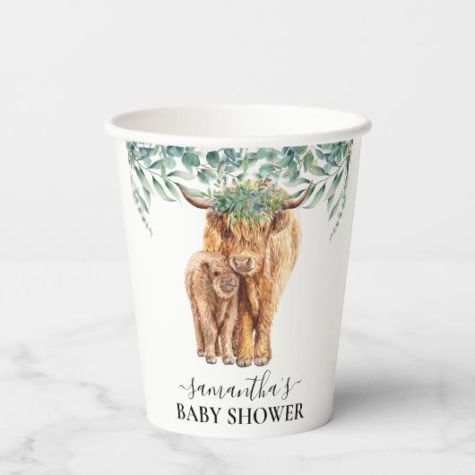 Koe Calf Baby shower Eucalyptus Papieren Bekers (Achterkant)
