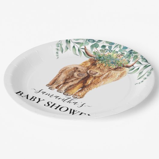 Koe Calf Baby shower Eucalyptus Papieren Bordje (Gekanteld)